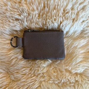 Roots Brown Leather Coin/Card Pouch with Keyring - Made in Canada 🇨🇦
